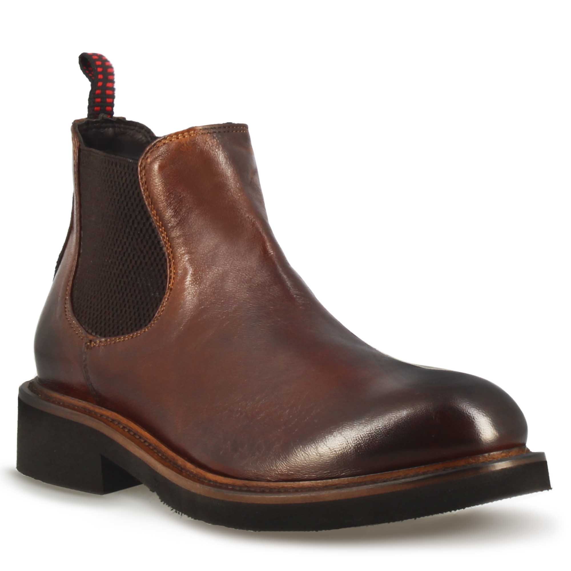 Stivaletto artigianale Chelsea da donna in pelle colore marrone