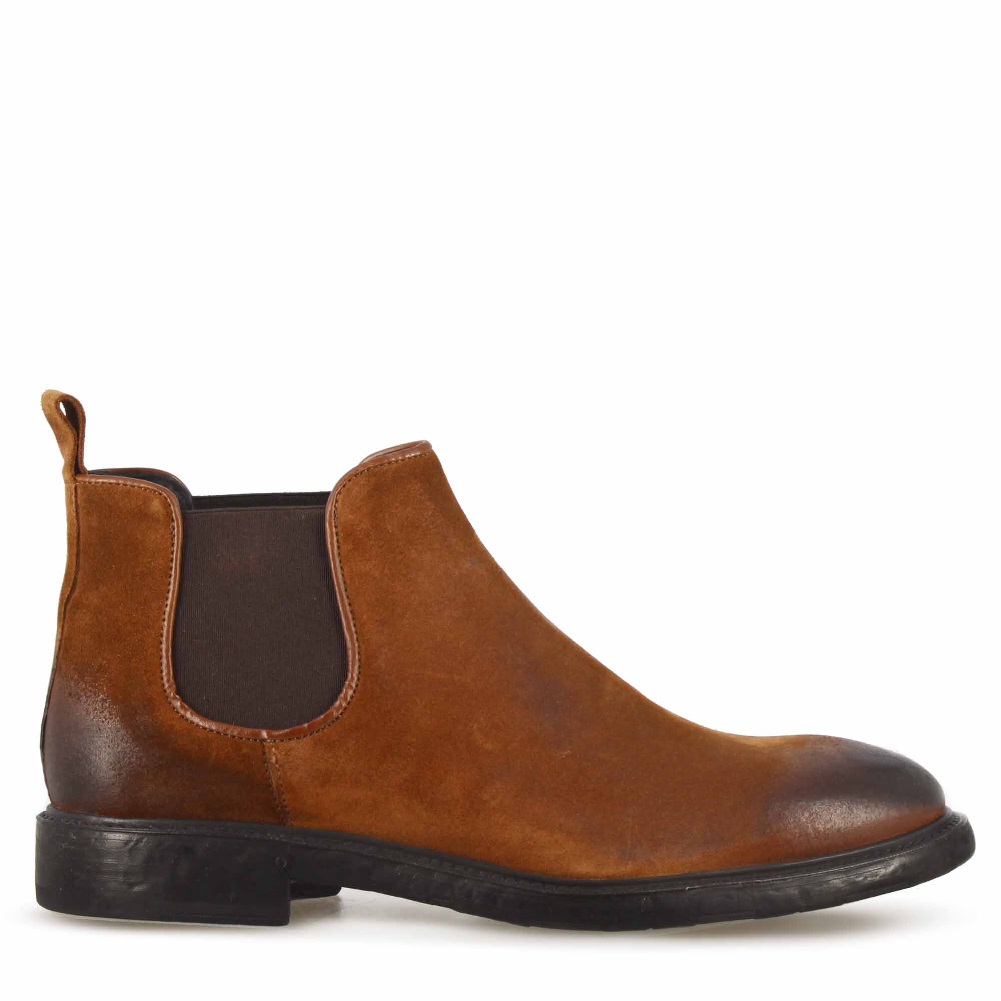 Men's Chelsea Boot in Genuine Brown Suede with Vintage Effect