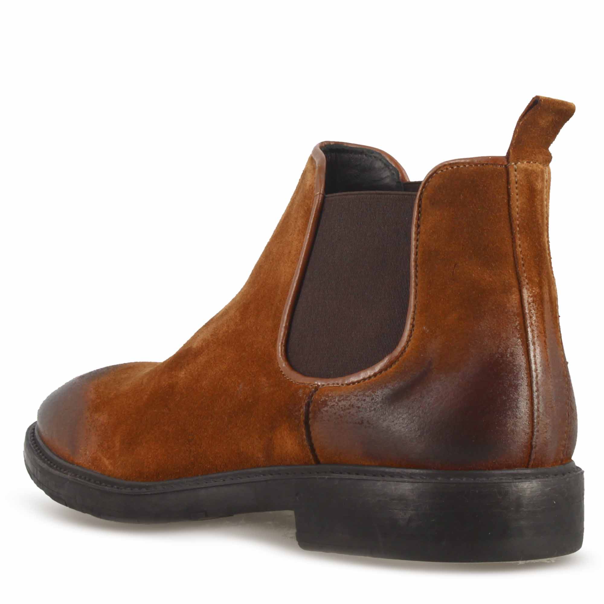 Stivaletto Chelsea da uomo in vera pelle scamosciata marrone effetto vintage