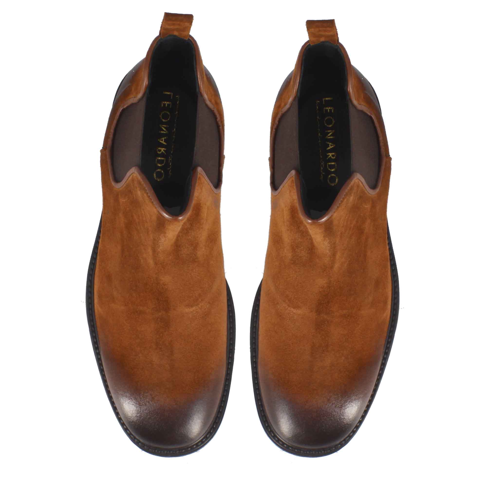 Stivaletto Chelsea da uomo in vera pelle scamosciata marrone effetto vintage