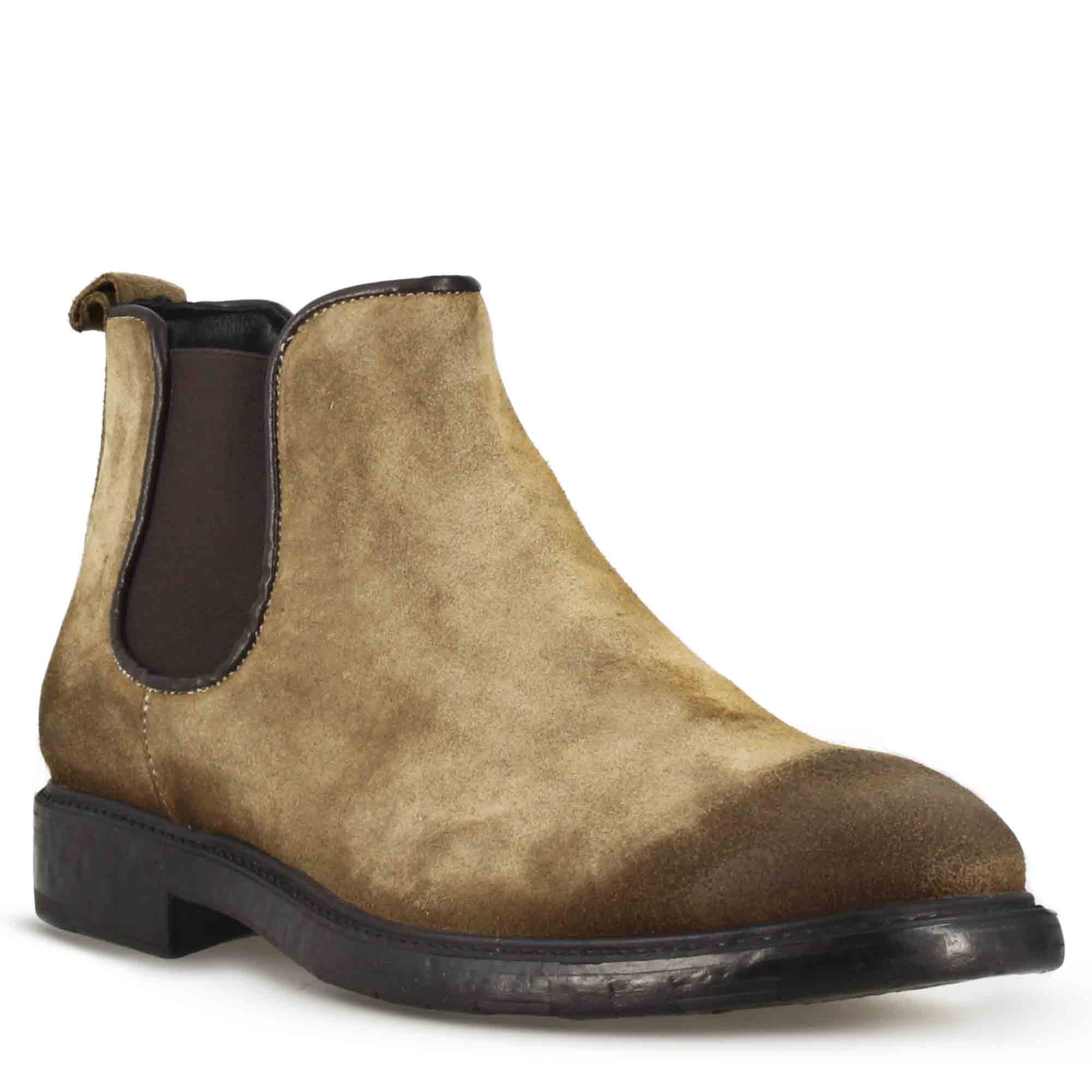 Men's Chelsea Boot in Genuine Suede Light Brown Vintage Effect