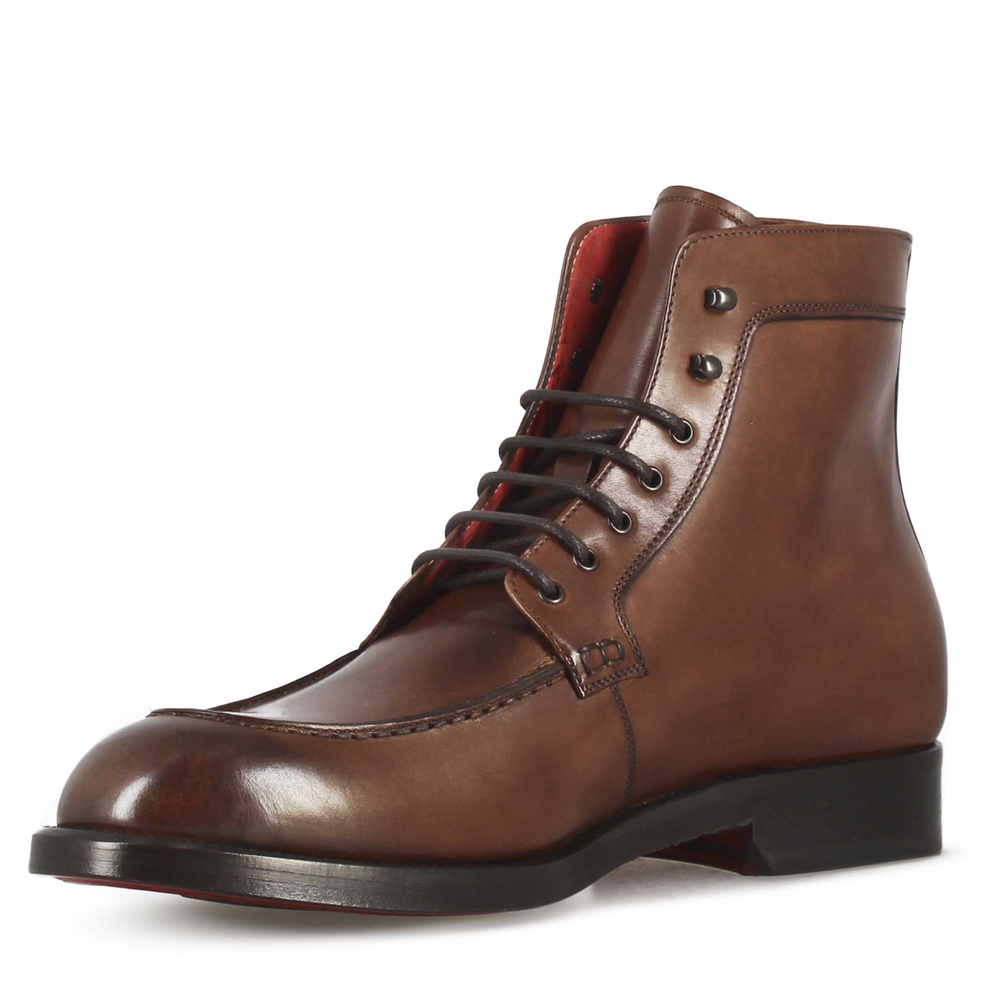 Bottine pour homme en cuir lisse marron