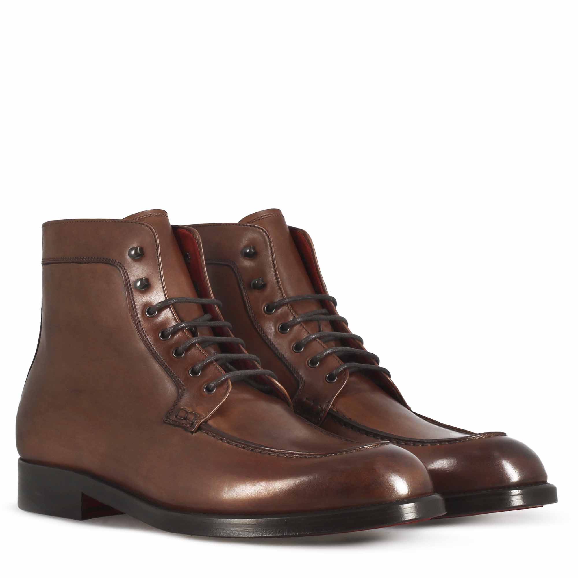 Bottine pour homme en cuir lisse marron