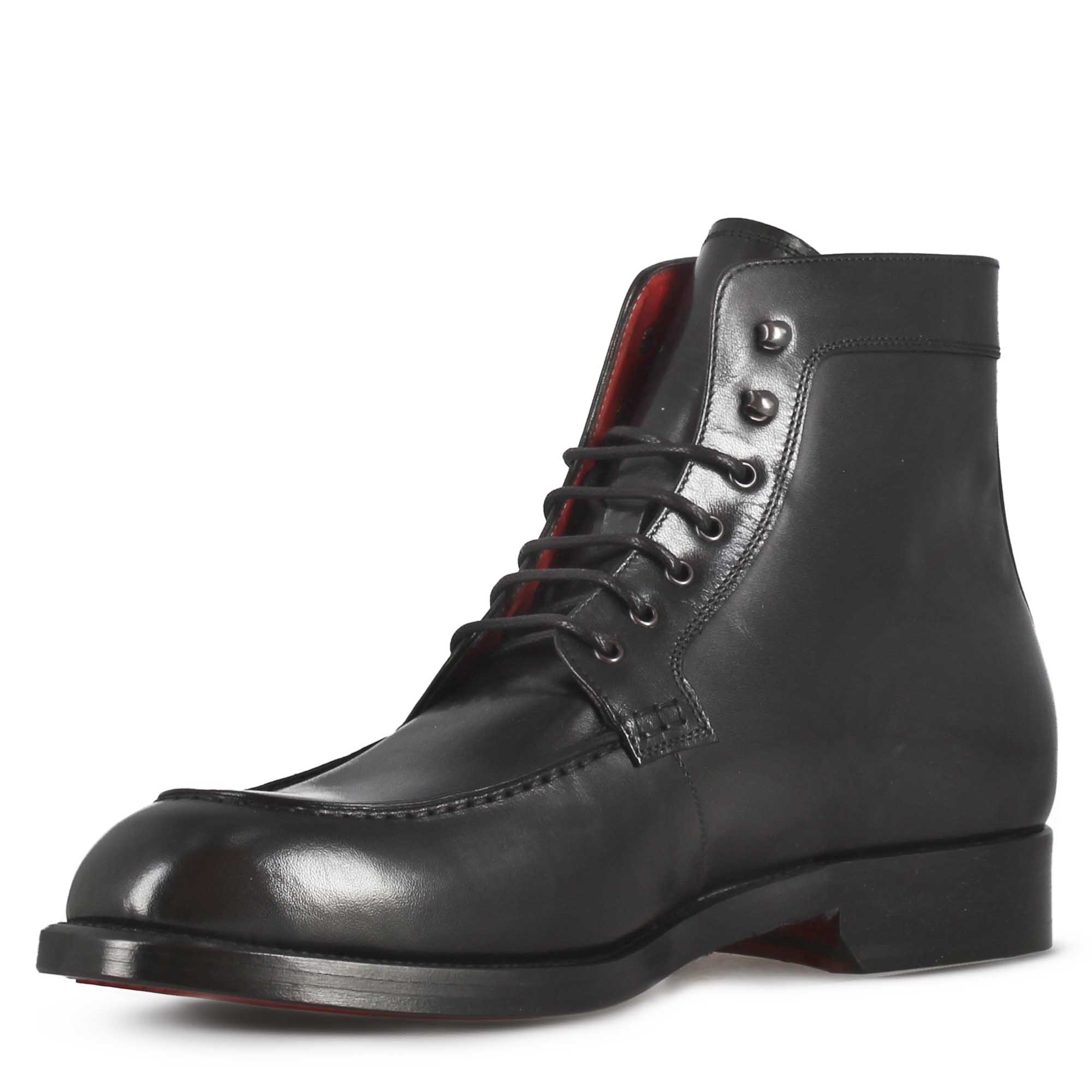 Bottine pour homme en cuir lisse noir