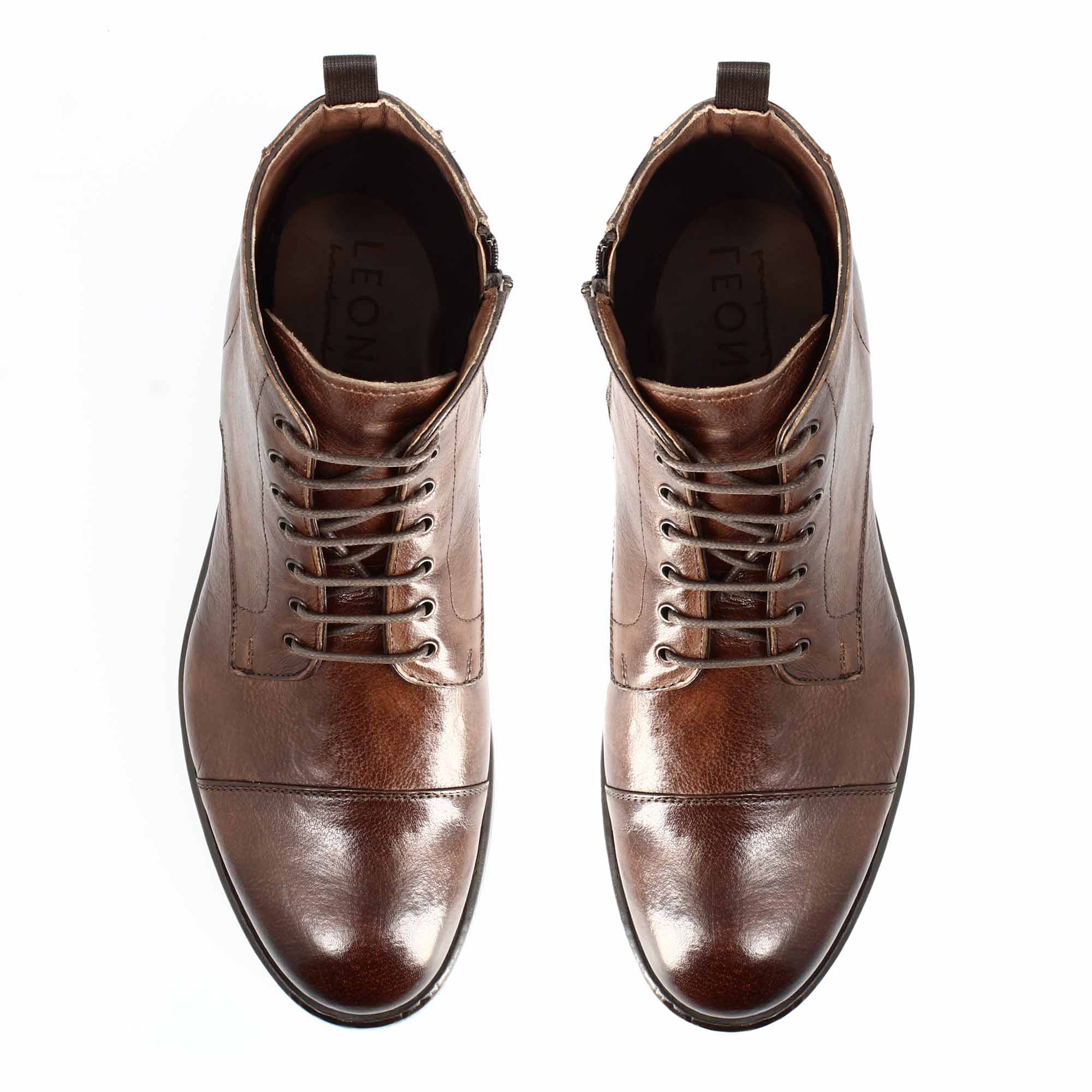 Stivaletto cap toe da uomo in pelle pregiata marrone