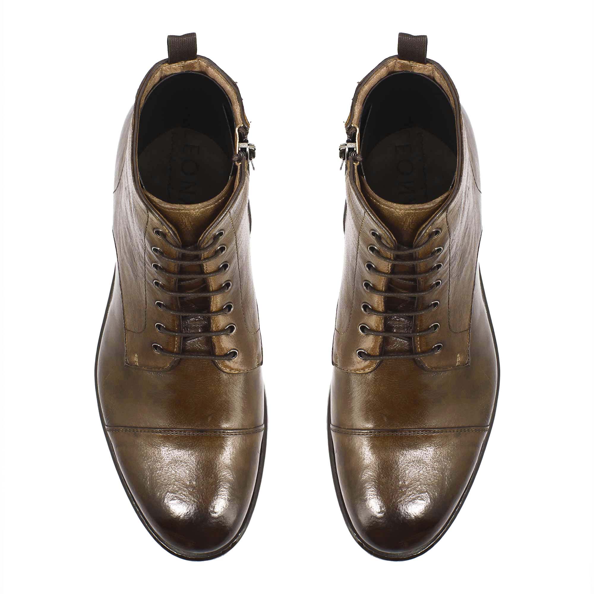Men's brown premium leather cap toe ankle boot
