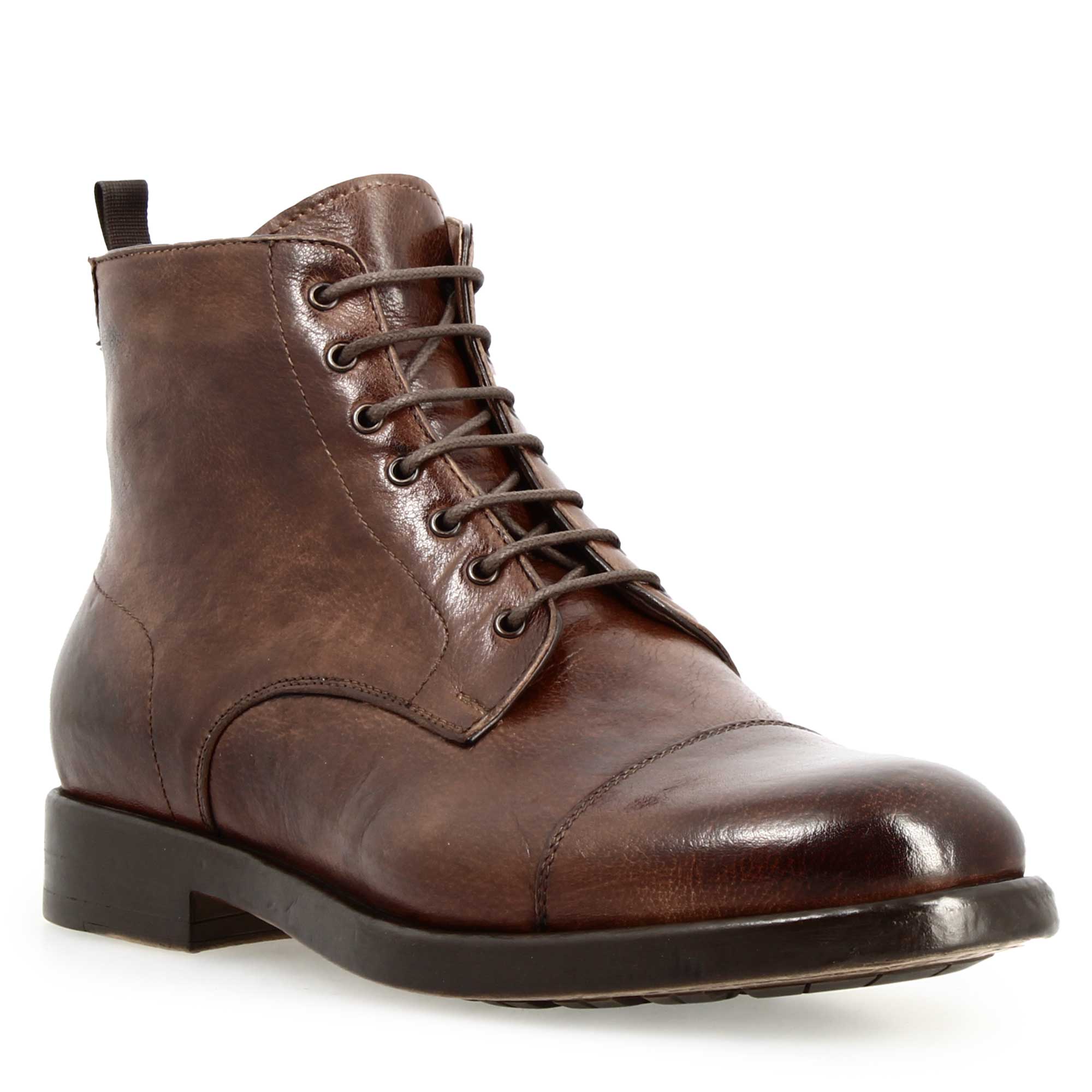 Stivaletto cap toe da uomo in pelle pregiata marrone