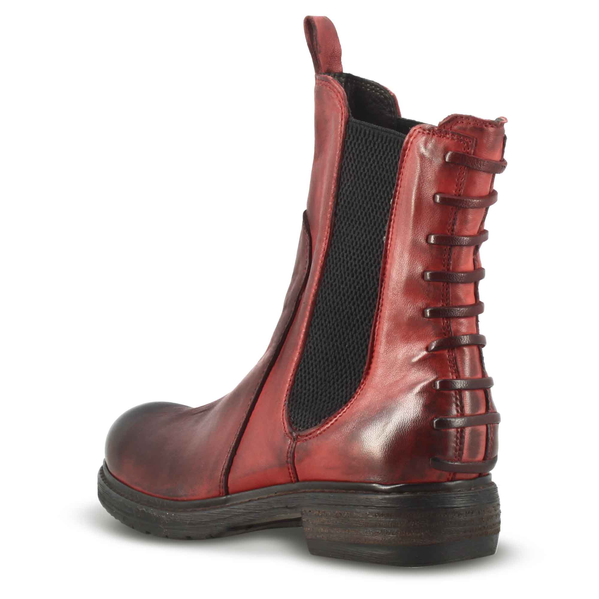 Stivaletto da donna in vera pelle colore rosso effetto vintage