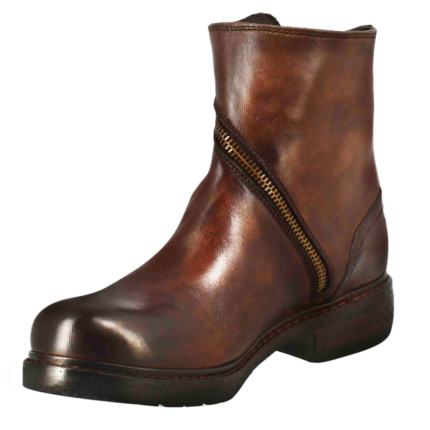 Paupa women's ankle boot in brown washed leather with double zip