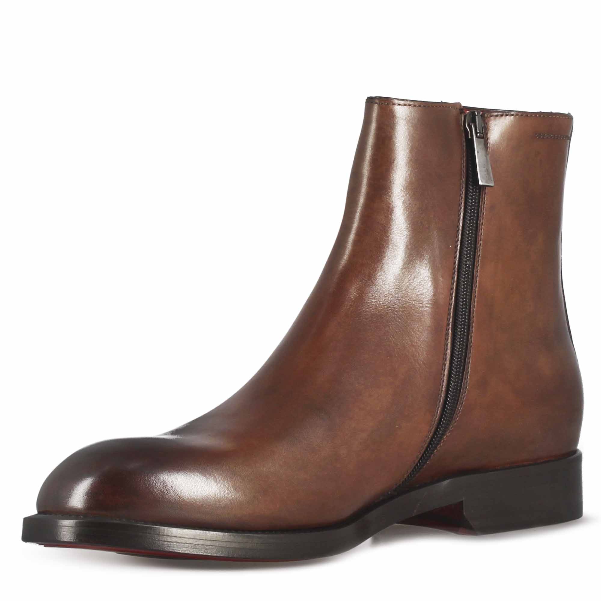 Bottine élégante pour homme en cuir lisse marron