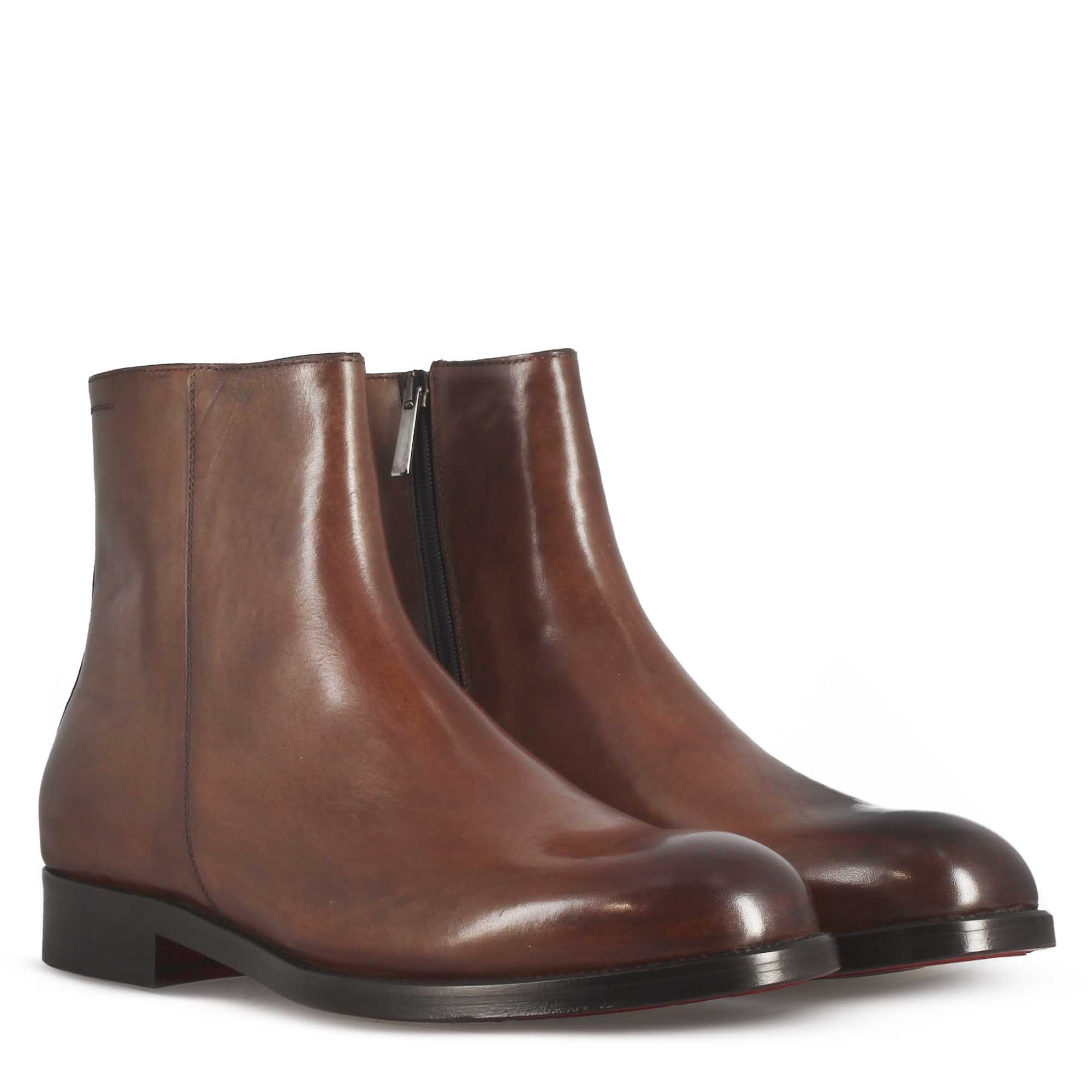 Bottine élégante pour homme en cuir lisse marron