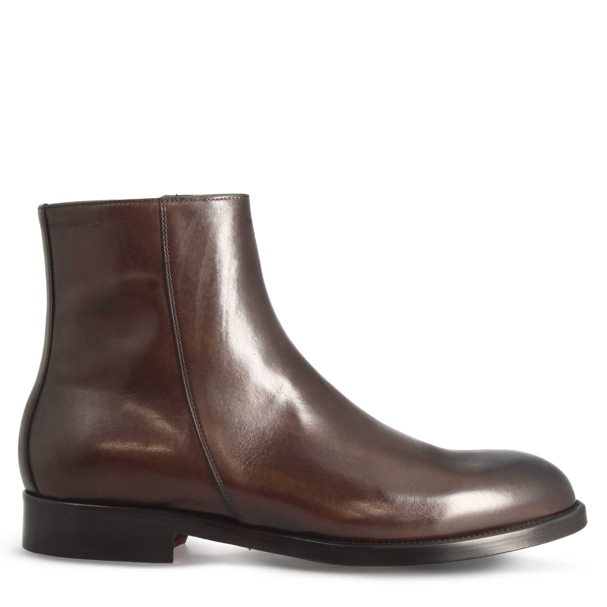 Men's elegant ankle boot in smooth leather in dark brown