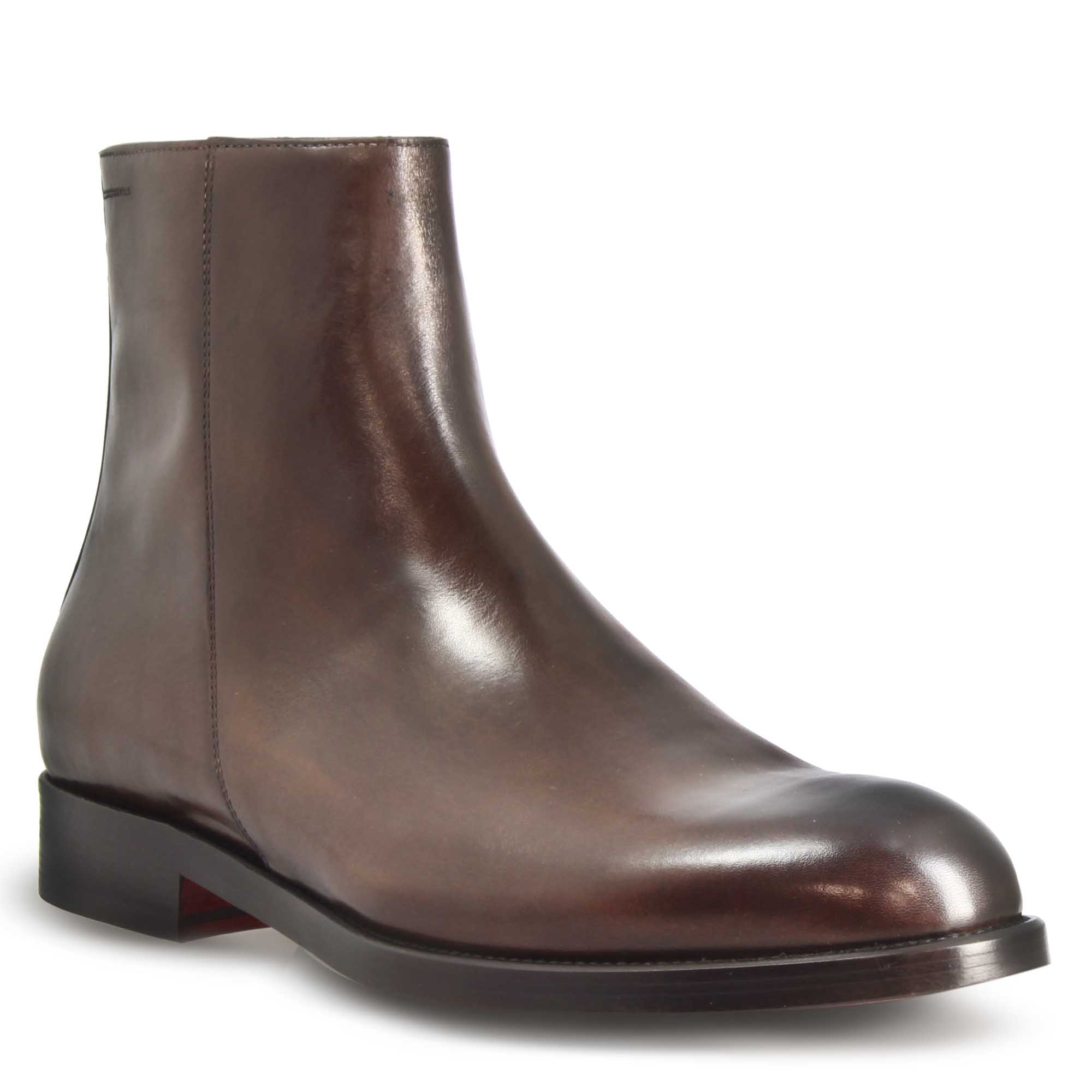 Men's elegant ankle boot in smooth leather in dark brown