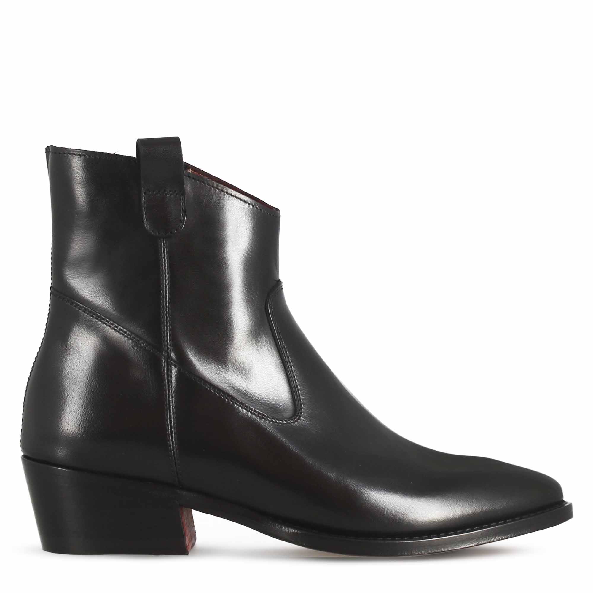 Stivaletto sopra alla caviglia stile texano da donna in pelle colore nero