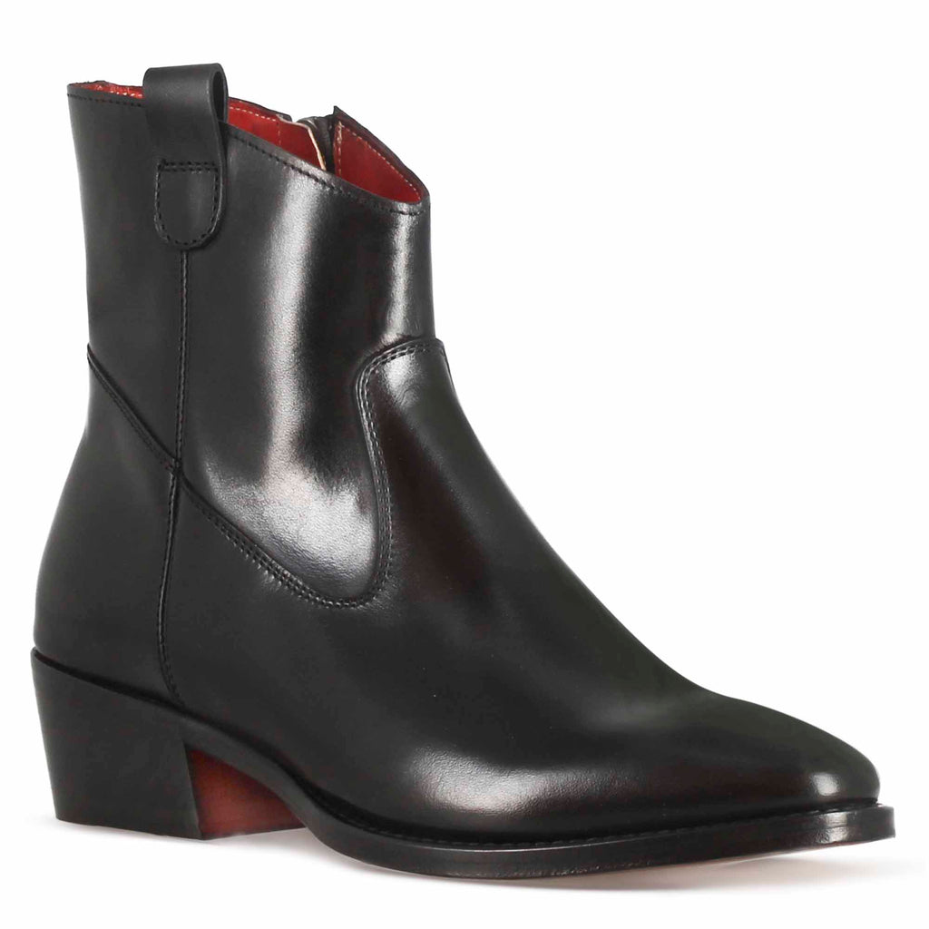 Women's Black Leather Texan Style Over The Ankle Boot