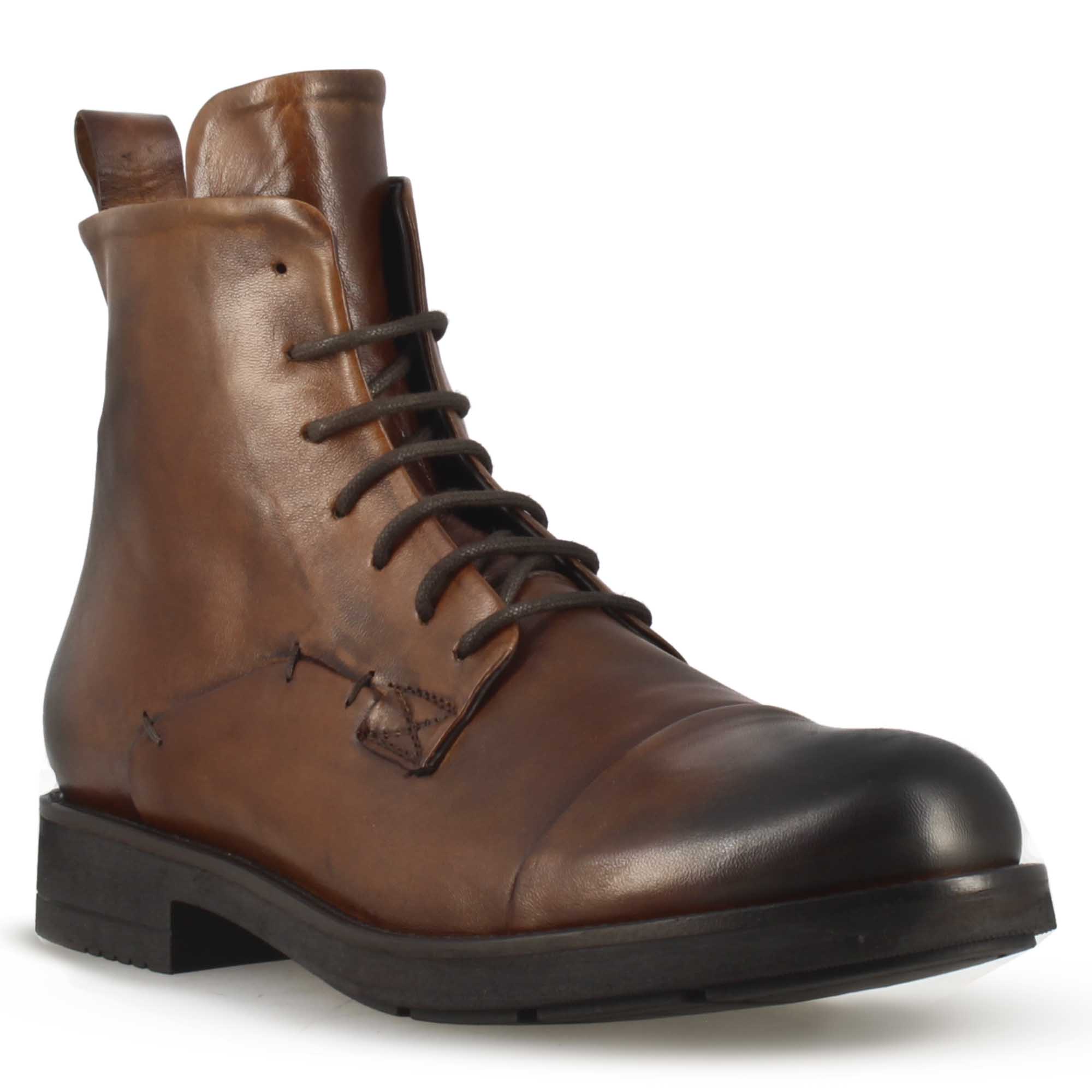 Men's vintage brown leather lace-up ankle boot