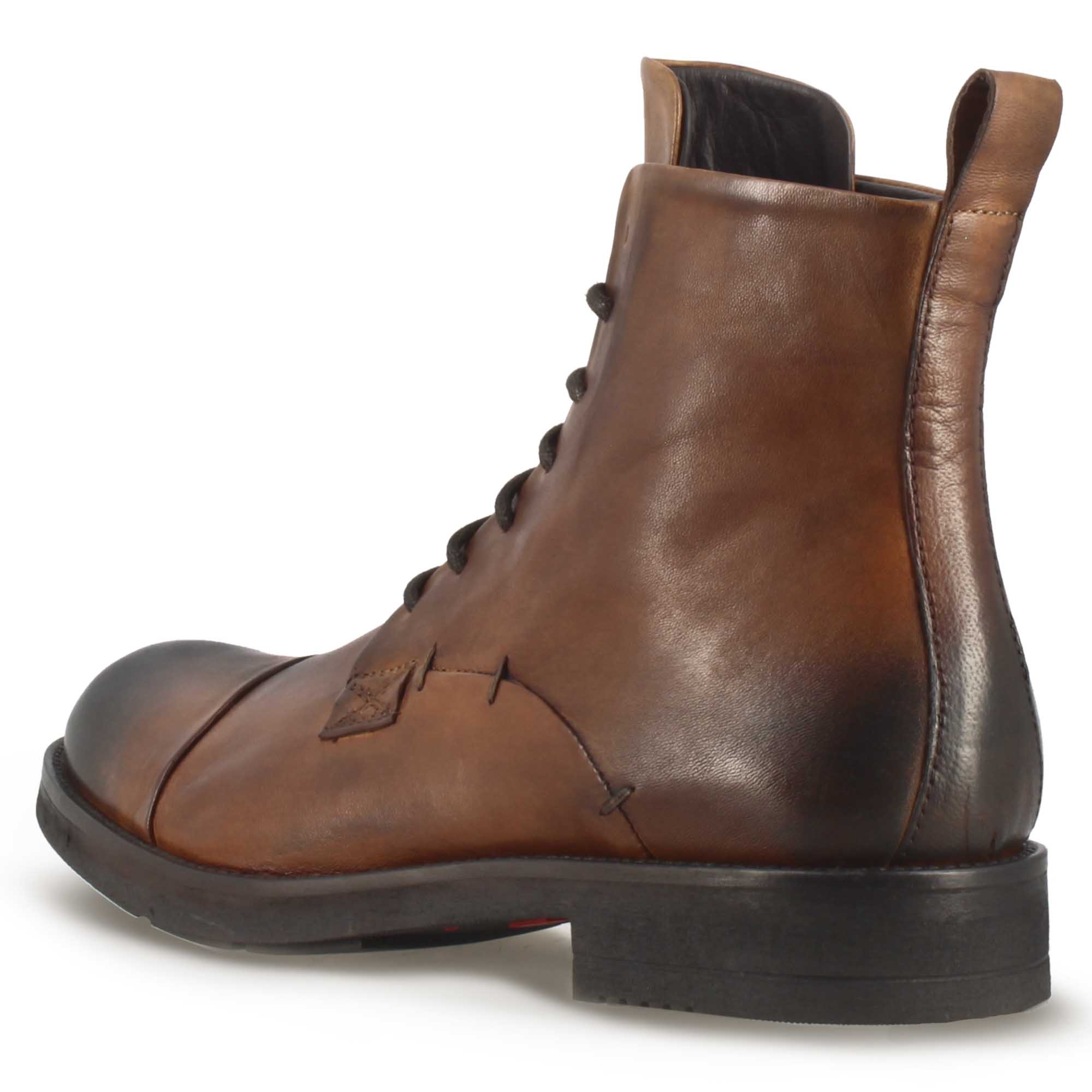 Men's vintage brown leather lace-up ankle boot