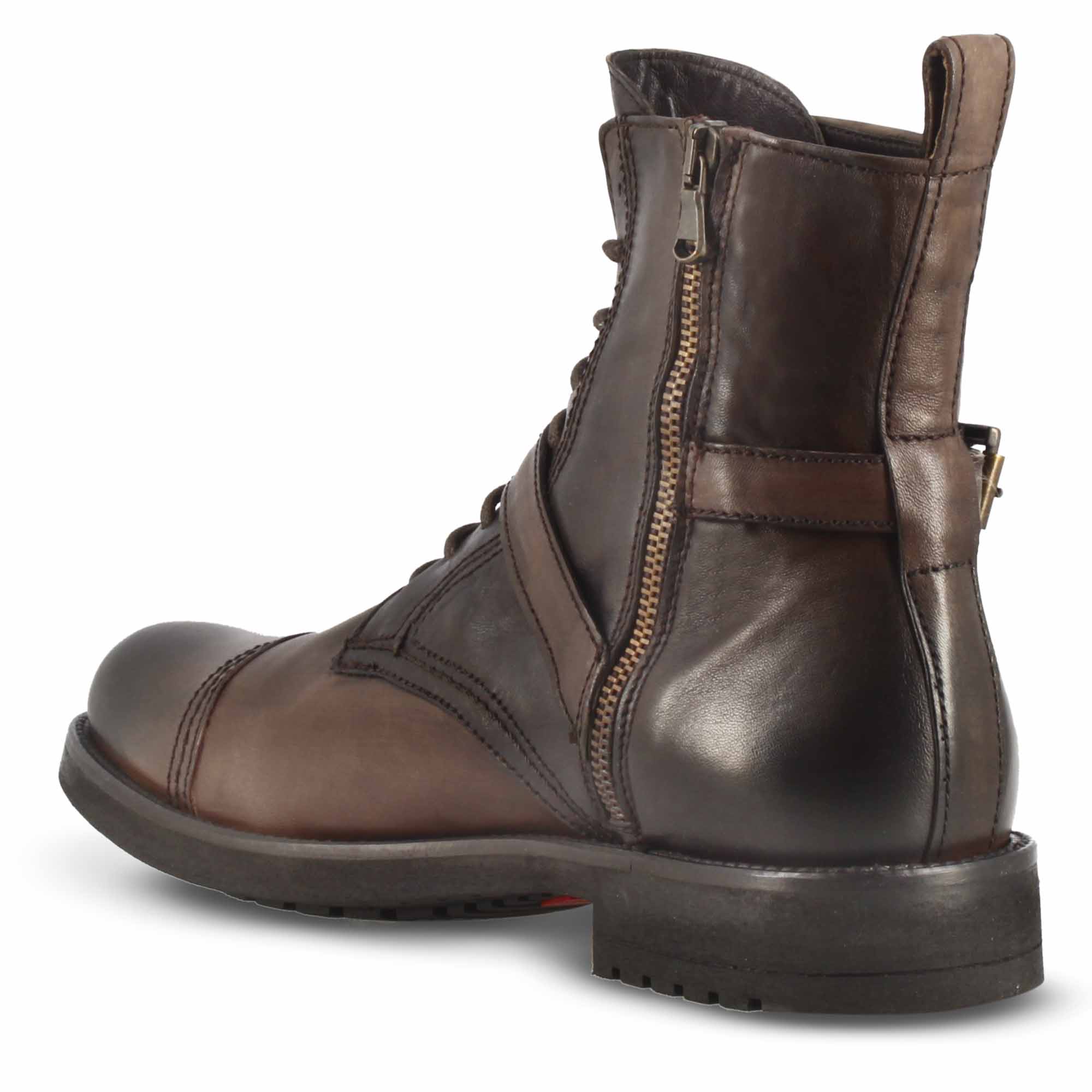 Dark brown leather ankle buckle amphibian with rubber sole