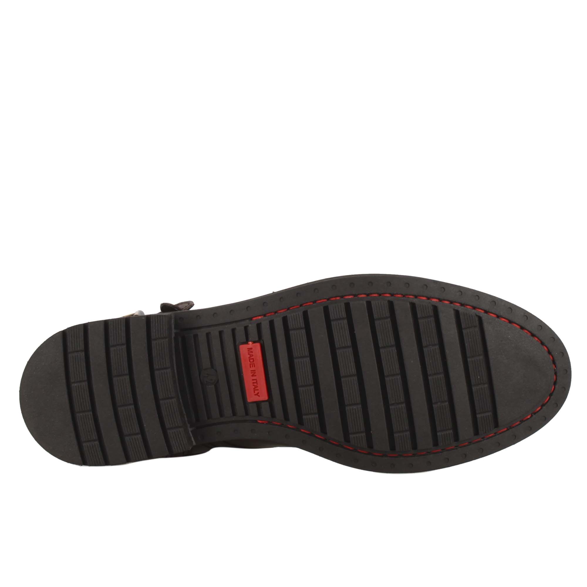 Dark brown leather ankle buckle amphibian with rubber sole