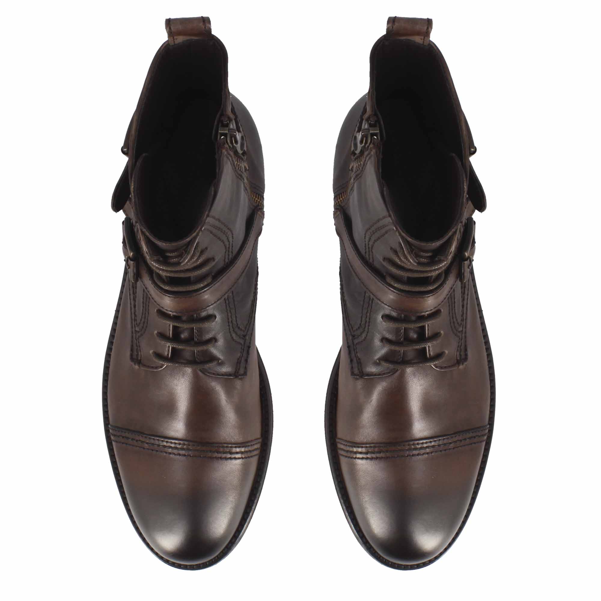 Dark brown leather ankle buckle amphibian with rubber sole