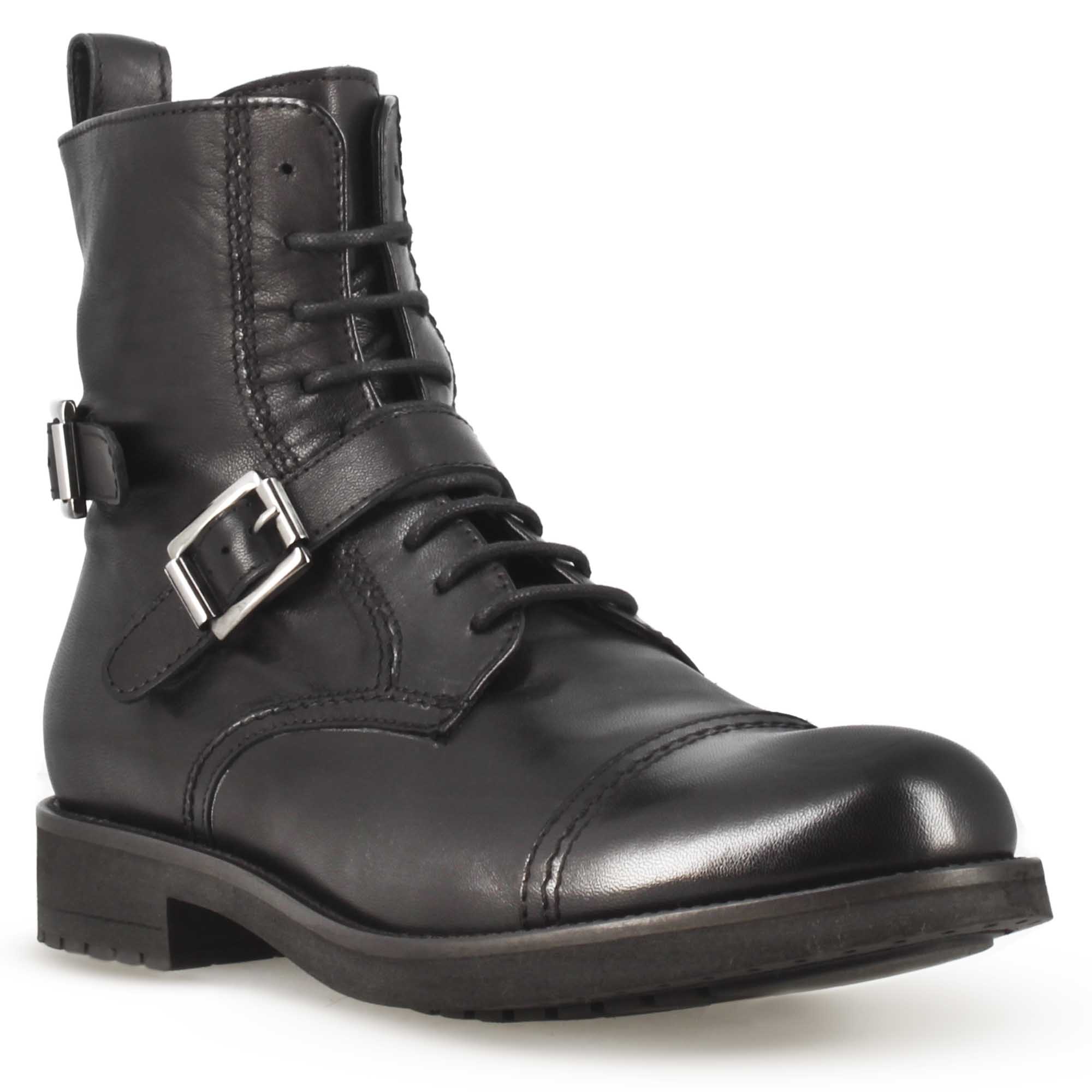 Men's black leather amphibian with rubber sole