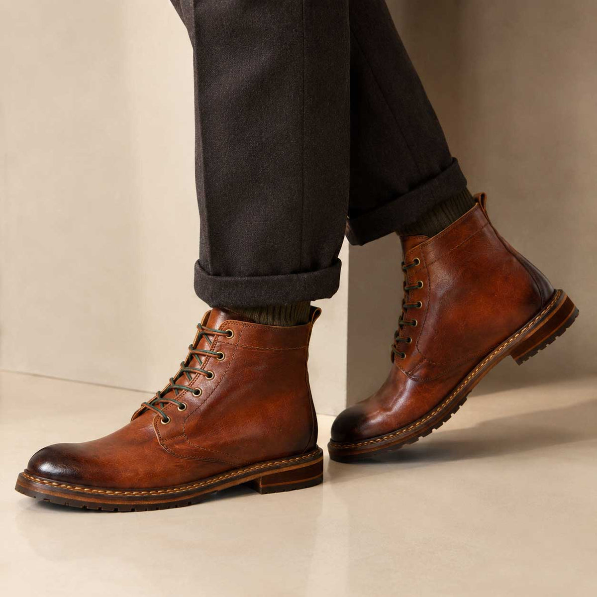 Seneca Herren Schnürstiefelette aus braunem Leder