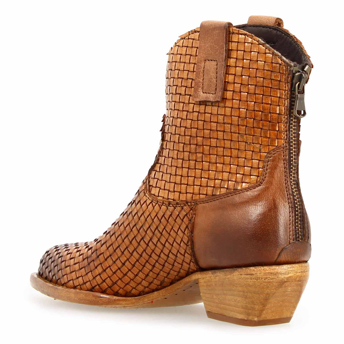 Velvet Int- Stivaletto texano donna in pelle intrecciata marrone - LeonardoShoes