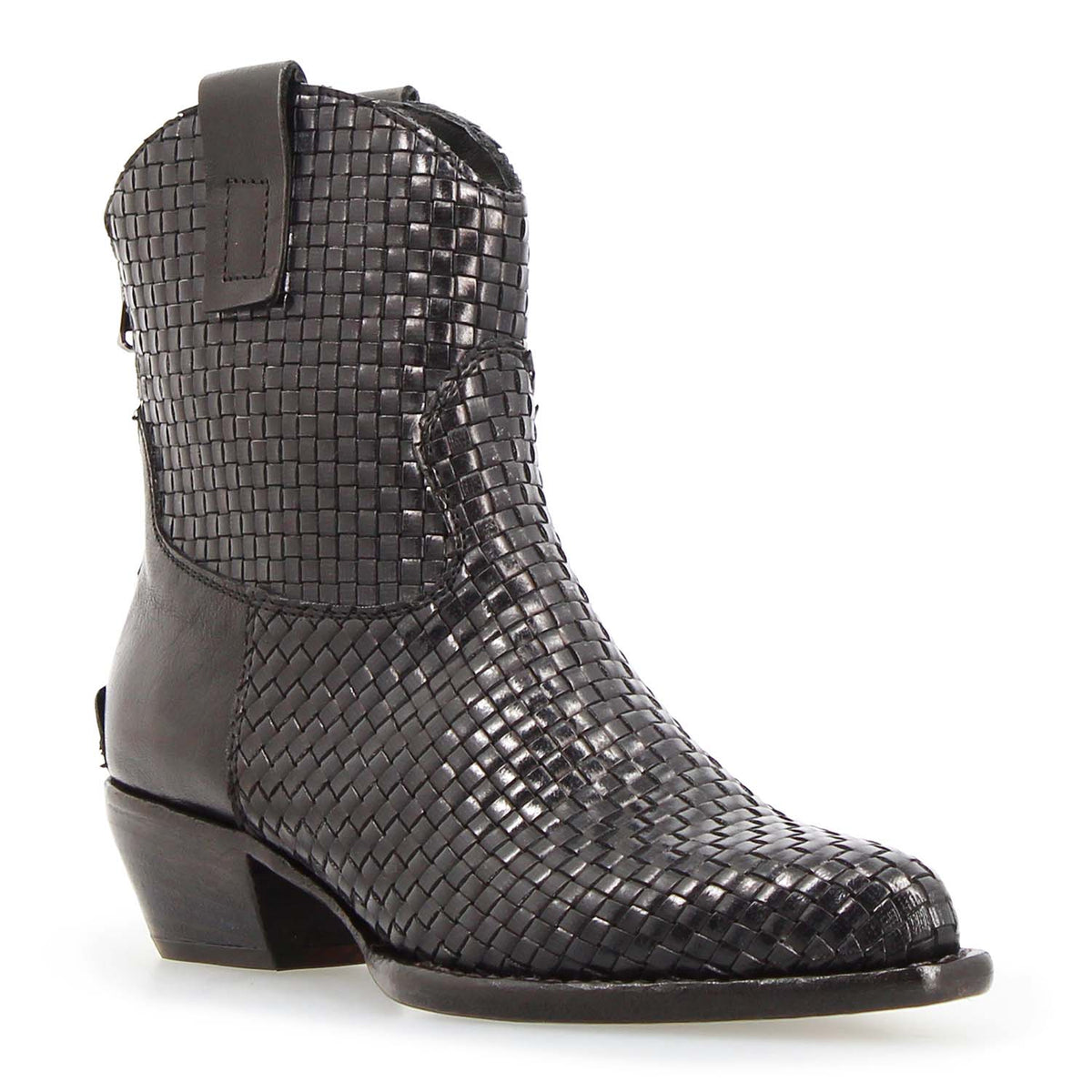 Velvet Int - Stivaletto texano donna in pelle intrecciata nera - LeonardoShoes