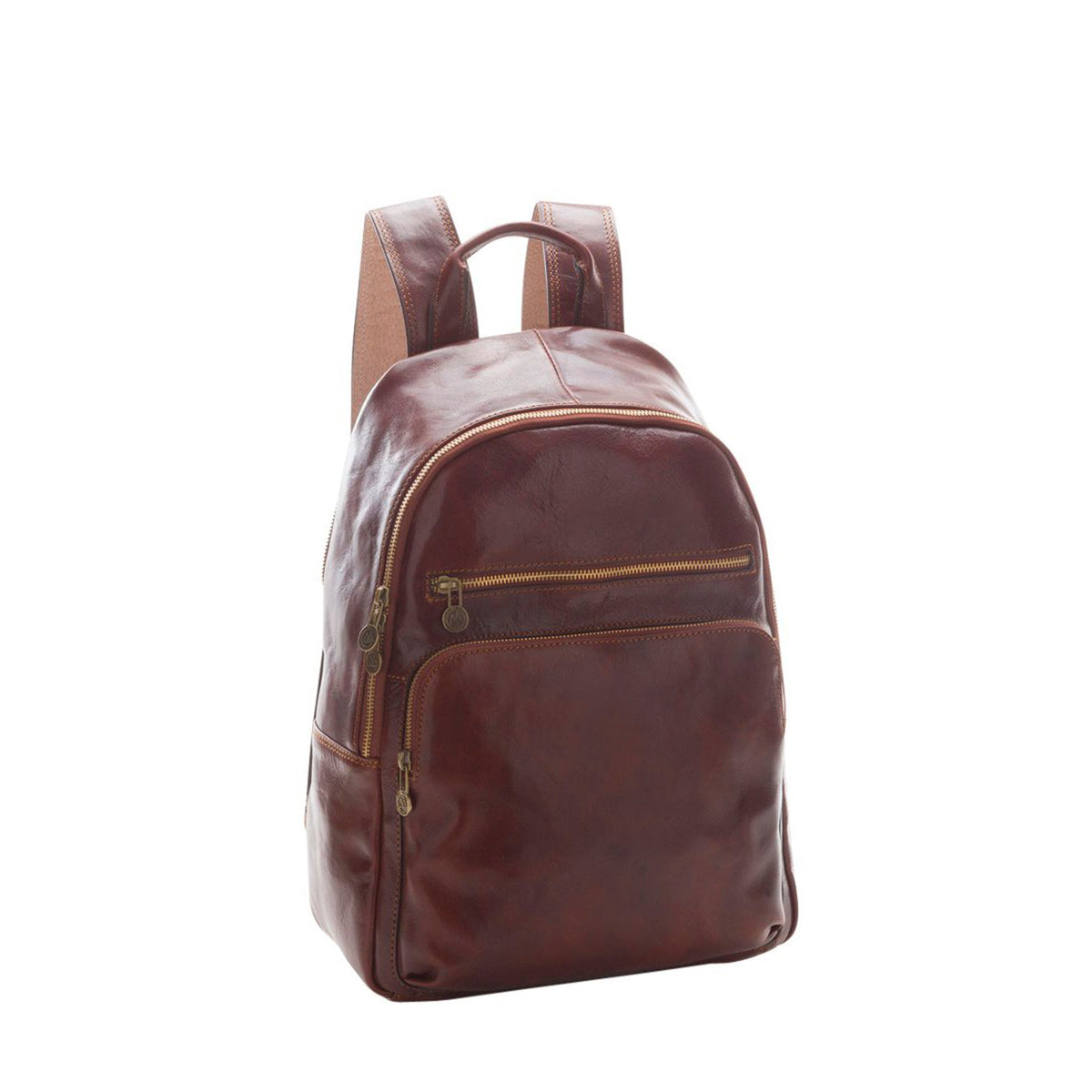 Classic backpack in full grain leather with zipper adjustable straps front pocket available in various colors