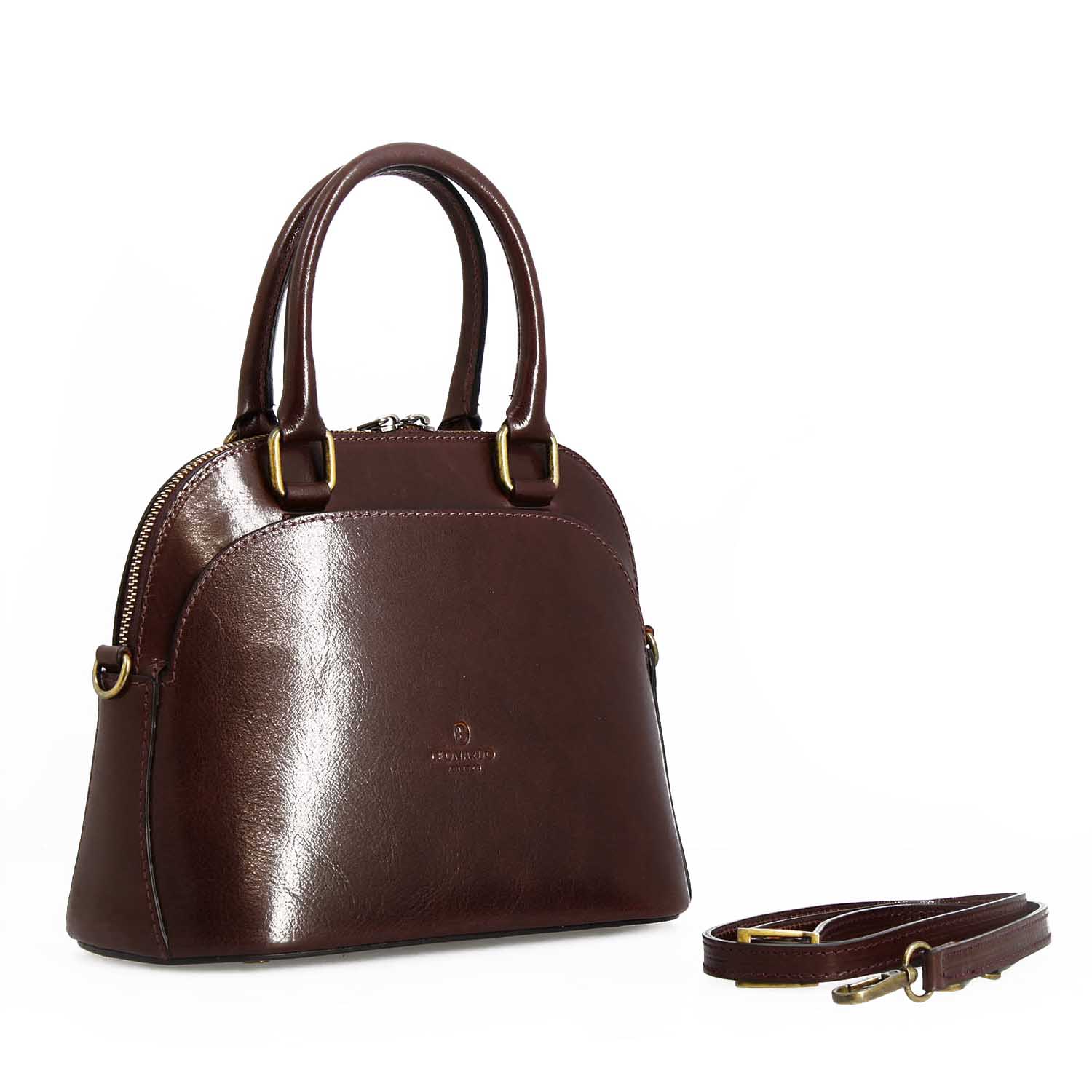 Zaira hand bag in semi glossy dark brown leather for woman