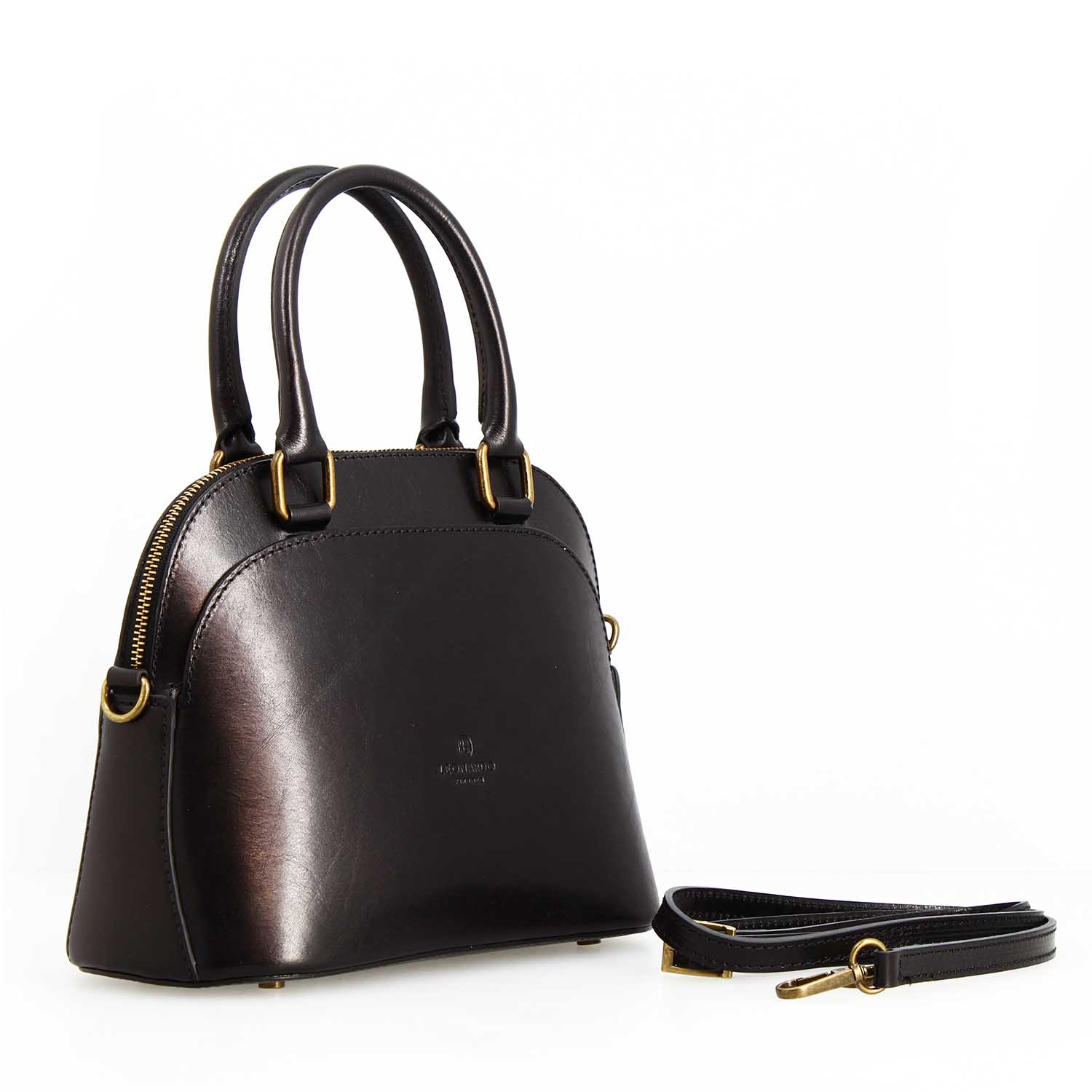 Zaira handbag in semi glossy black leather for woman