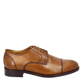 Chaussure derby marron à lacets pour homme en cuir véritable avec embout 
