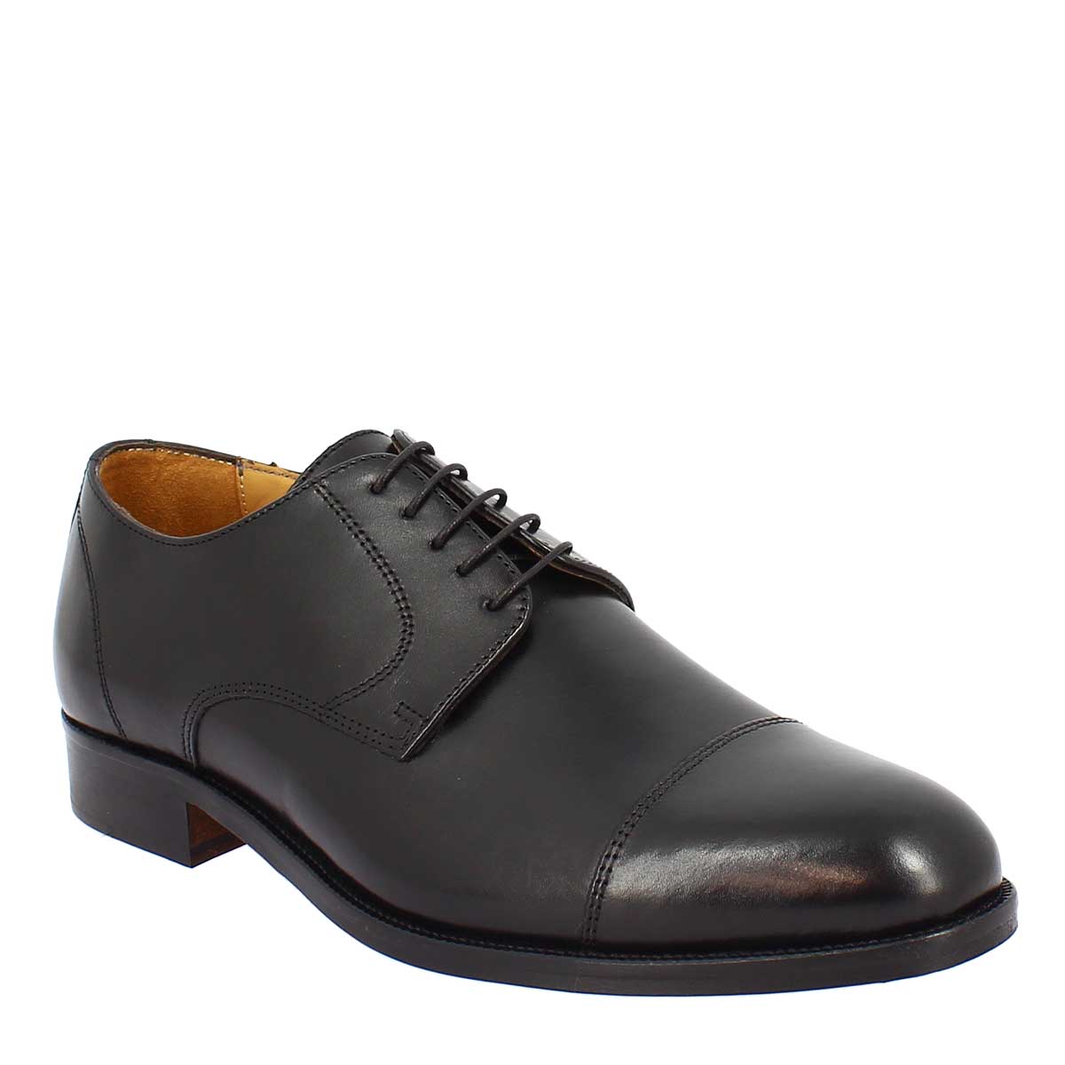 Men's black derby lace-up shoe in genuine leather with toe cap 