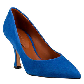 Women's décolleté in light blue suede with pointed toe