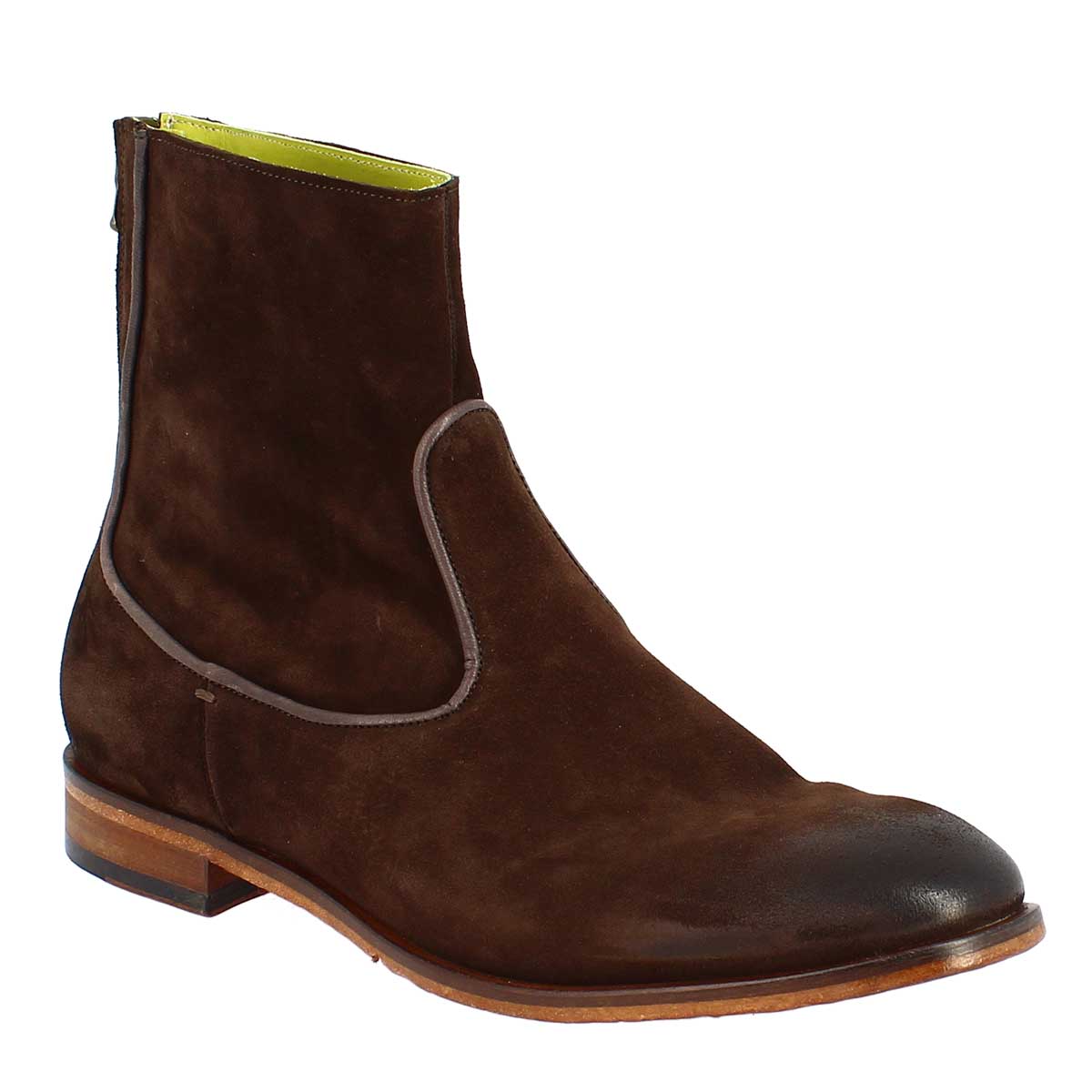 Men's ankle boot in dark brown suede with back zip