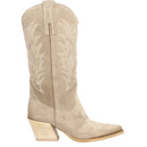 Women's Texan ankle boot in slate-colored suede with embroidery.