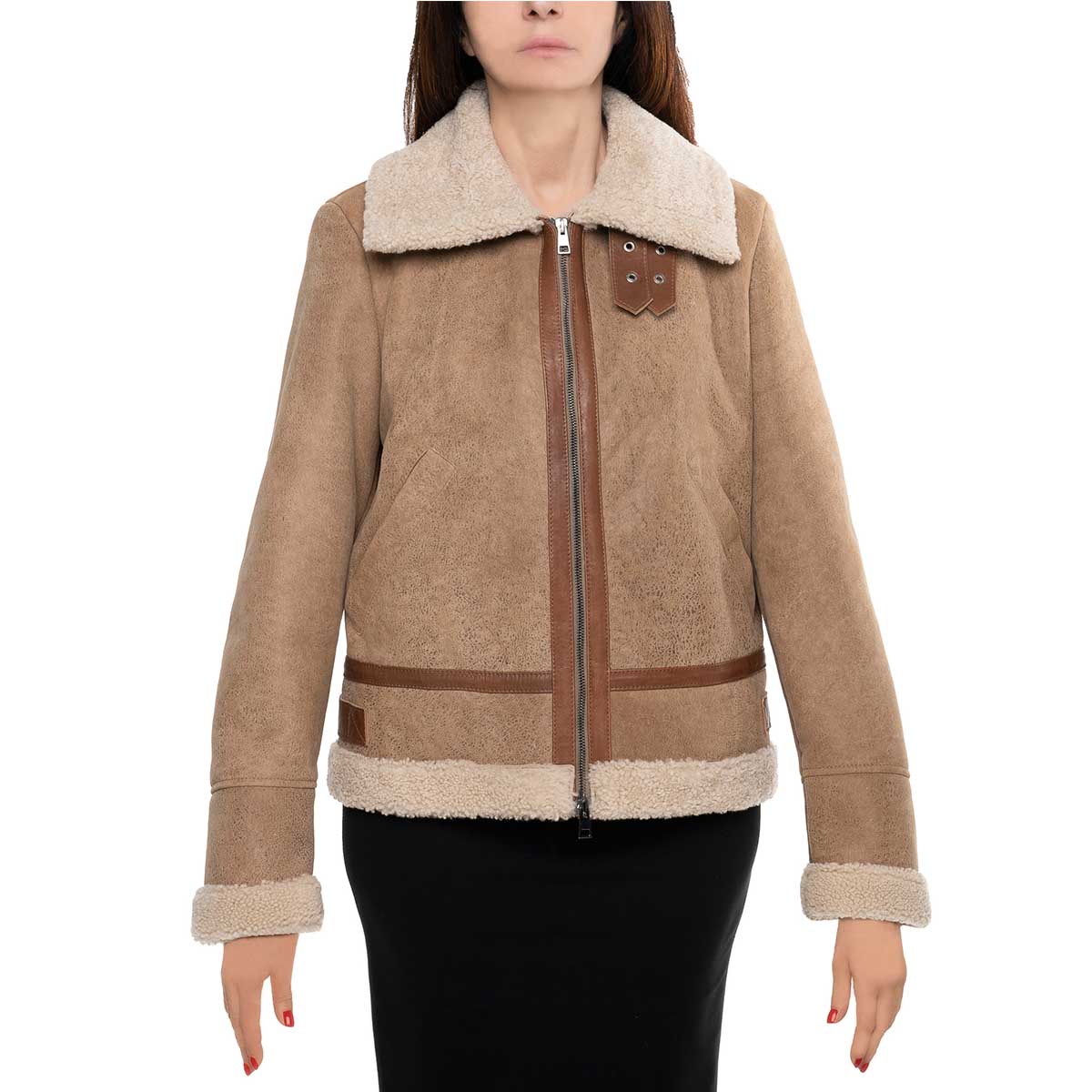 Brown women's sheepskin with zipper