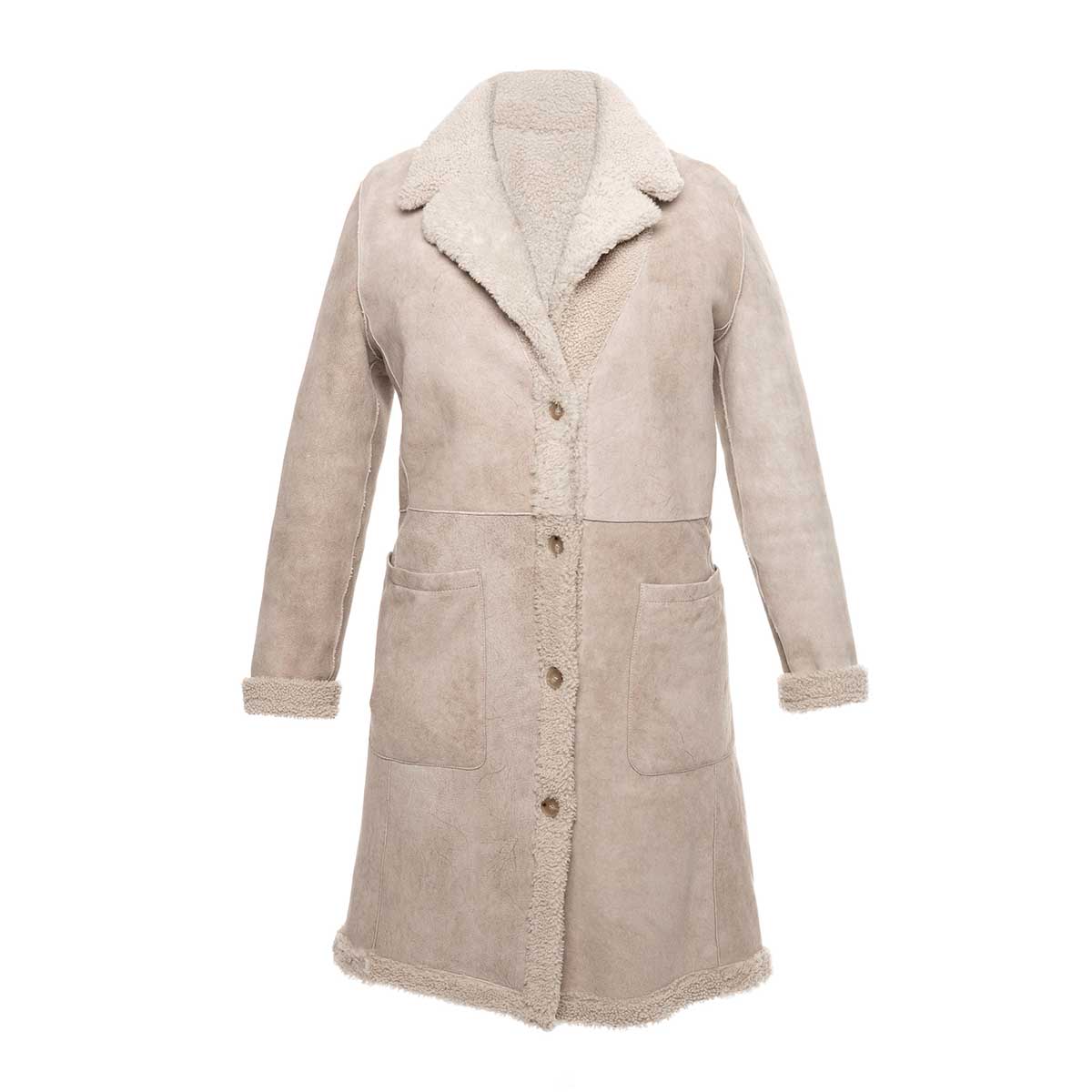 Cappotto reversibile doppio petto lungo da donna beige