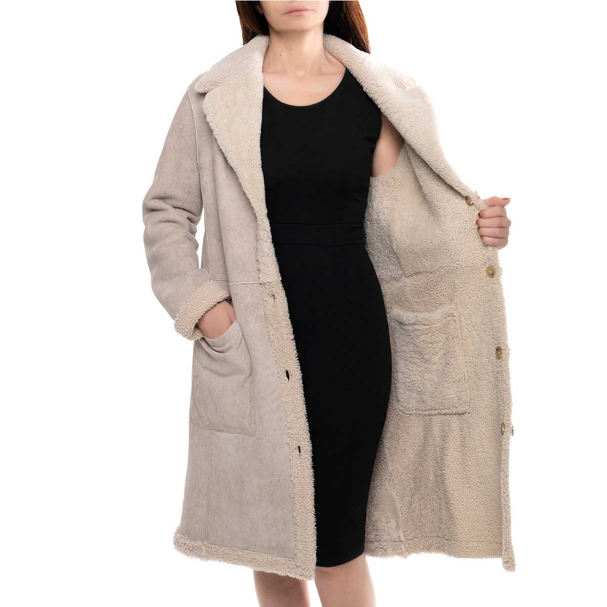 Manteau long croisé femme beige réversible