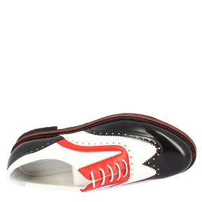 Scarpe da golf donna artigianali in pelle pieno fiore nero/bianco/rosso