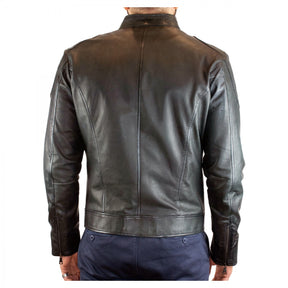 Figo model jacket for men handmade in black <tc>LEATHER</tc> lambskin with zip