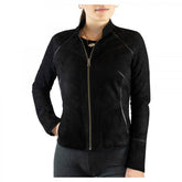 Giacca reversibile Astrid da donna fatta a mano in pelle di renna nera con cerniera