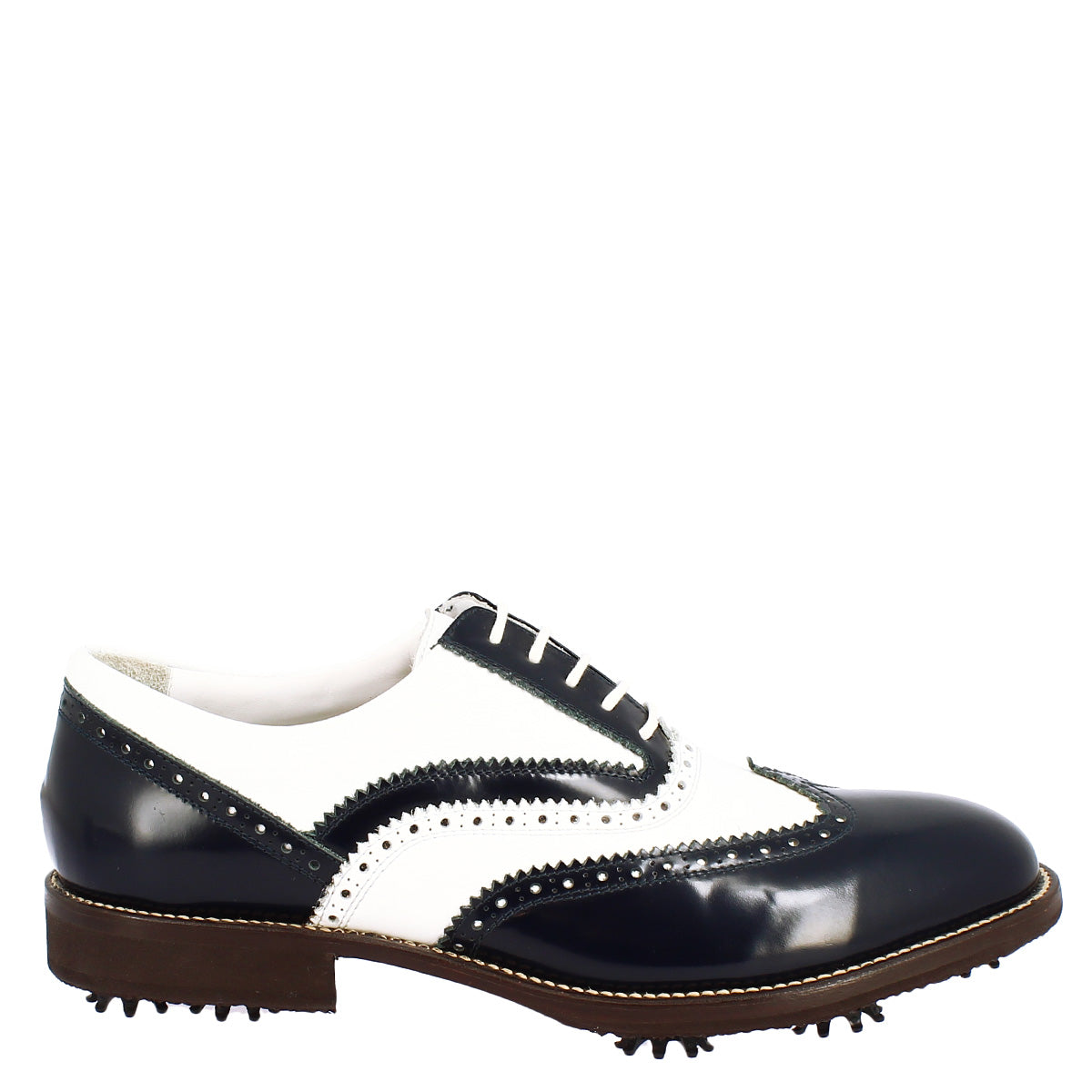 Two-tone white and blue ladies golf shoes in leather