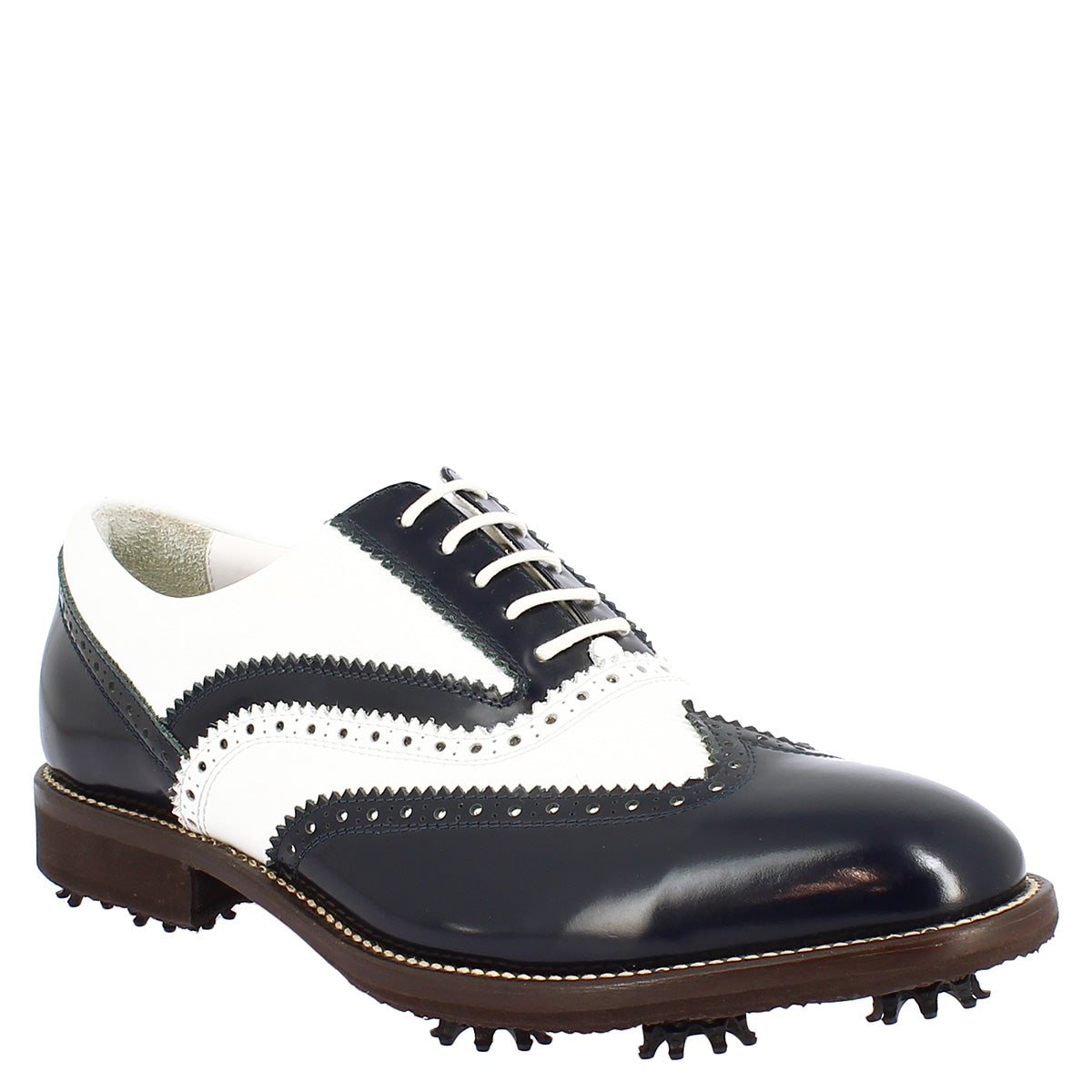 Two-tone white and blue ladies golf shoes in leather