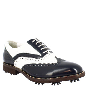 Chaussures de golf en cuir bicolore blanc et bleu pour hommes