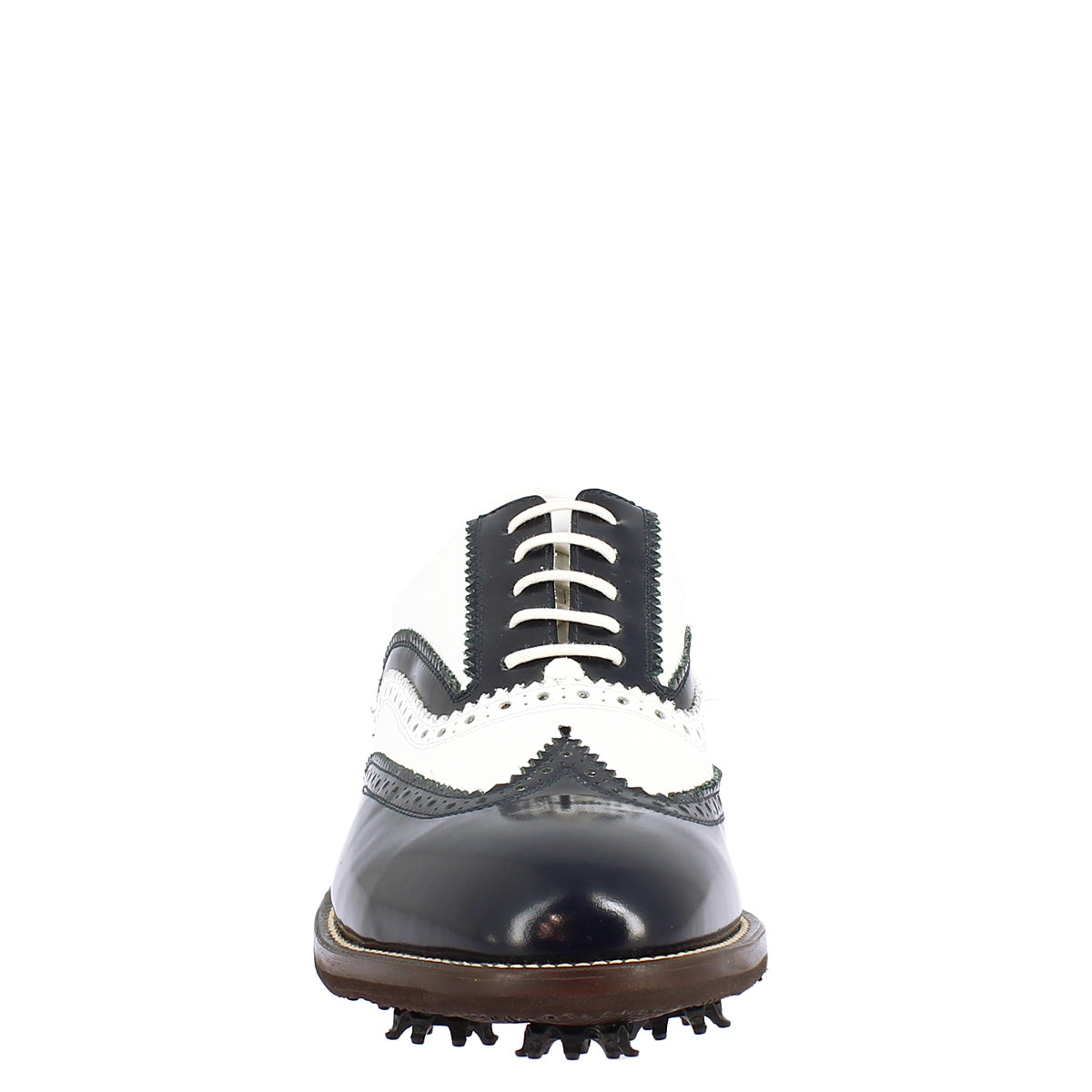 Chaussures de golf femme bicolores blanches et bleues en cuir