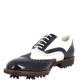 Chaussures de golf en cuir bicolore blanc et bleu pour hommes