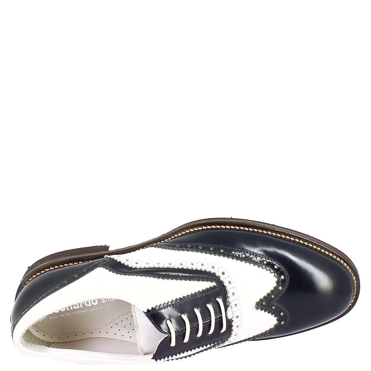 Two-tone white and blue ladies golf shoes in leather