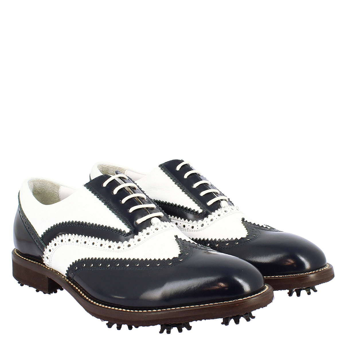 Two-tone white and blue ladies golf shoes in leather