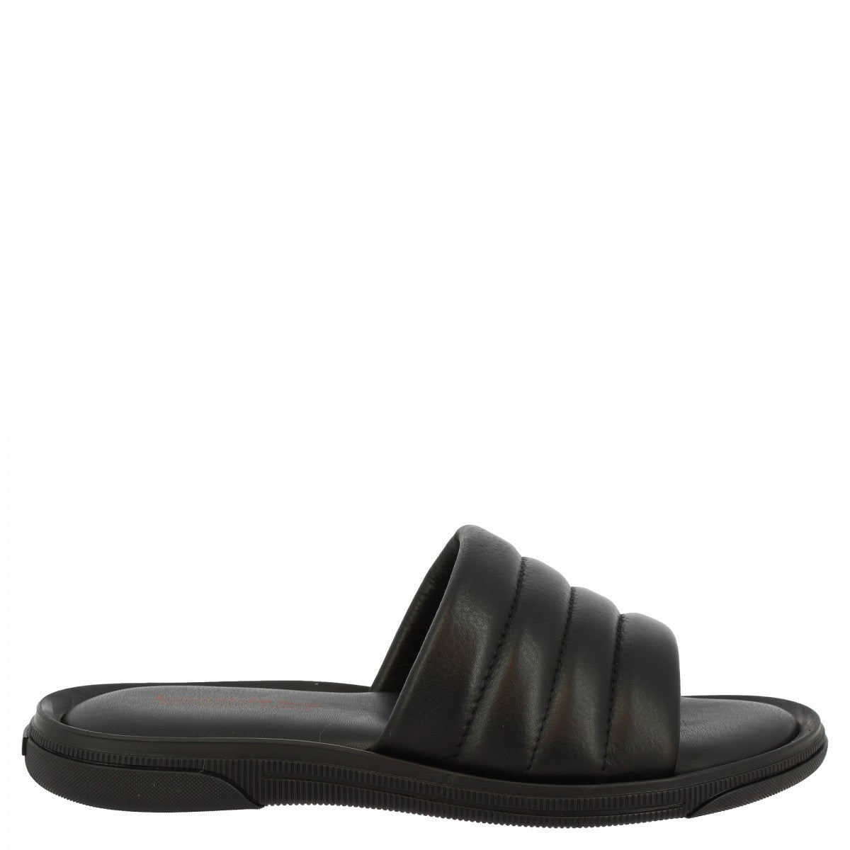 Men's slipper sandals with wide band handmade in black calf leather